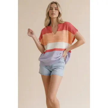 Multi Stripe Dolman Sweater Knit Top - Salty Lime Boutique