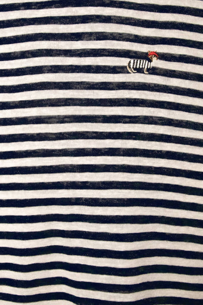 Dachshund Embroidered Stripe Top - Navy