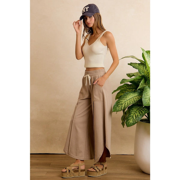 French Terry Out Seam Detail Tulip Hem Pants- Taupe - Reg/Curvy - Salty Lime Boutique