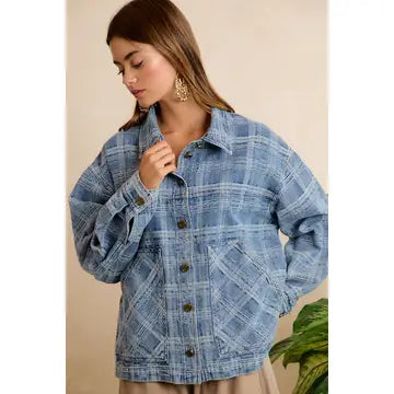 Good Plaid Days Oversized Denim Jacket