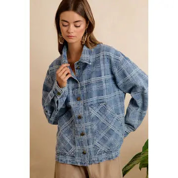 Good Plaid Days Oversized Denim Jacket