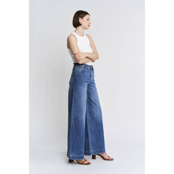 SUPER HIGH WAIST WIDE LEG SLOUCHY JEAN BY MICA DENIM - CLOUD NAVY - Salty Lime Boutique