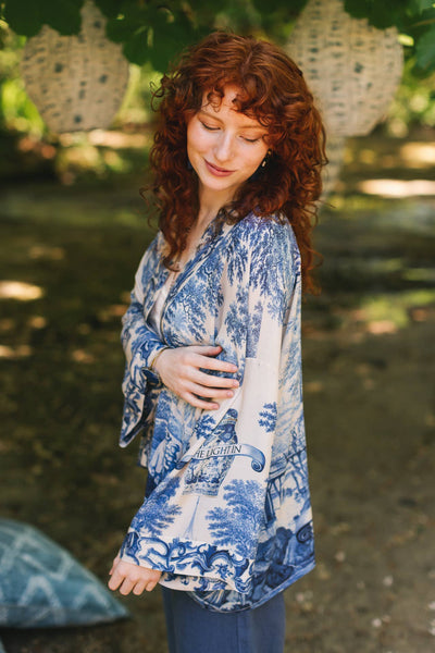 LET THE LIGHT IN DUSTER CROPPED KIMONO - BLUE - ONE SIZE - Salty Lime Boutique