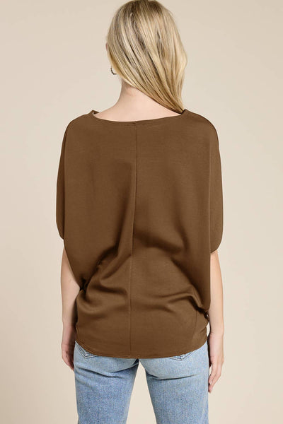 Claudia Short Sleeve Scuba Dolman Top - Brown