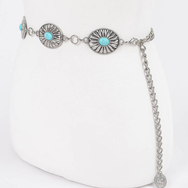 OVAL CONCHO WESTERN CHAIN BELT - SILVER