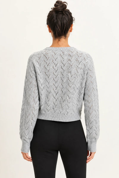 Belle Pointelle Button-Front Cardigan - Grey