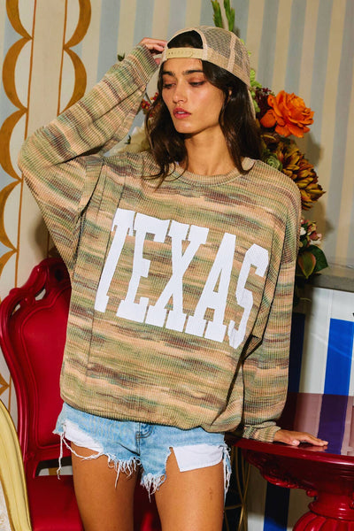 TEXAS GRAPHIC RIB CORD SWEATSHIRT -  OLIVE MULTI