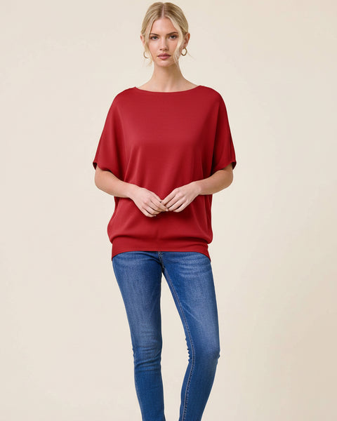 Short Sleeve Scuba Dolman Top: Crimson / S - Salty Lime Boutique