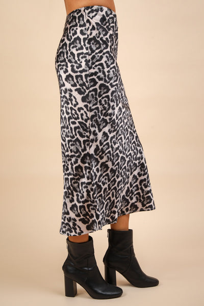 LEOPARD BIAS CUT MIDI SKIRT