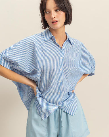 STRIPED BUTTON DOWN TOP - BLUE/WHITE