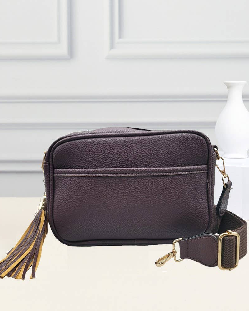 NOVA CROSSBODY BAG W/DETACHABLE CANVAS STRAP - CHOCOLATE