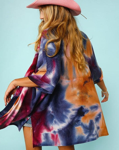 ZOEY TIE DYE OPEN CARDIGAN - INDIGO MIX