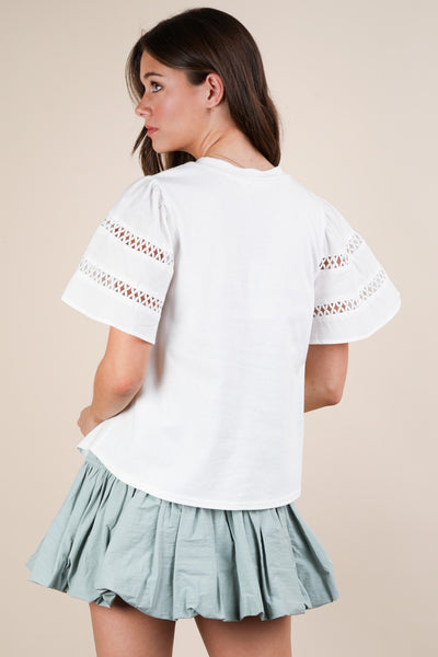LAUREN LACE TRIM KNIT TOP - WHITE