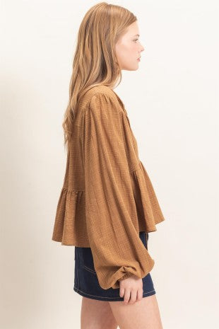 Hello Darling Peplum Top - Brown
