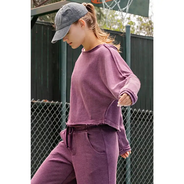 Mineral Washed Off Shoulder Boxy Top - Black Cherry - Salty Lime Boutique