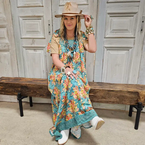 FLORAL DRESS - BY A RARE BIRD - TEAL - Salty Lime Boutique