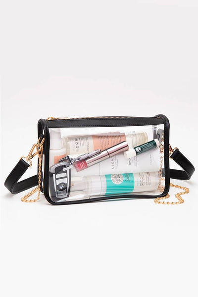 CLEAR RECTANGLE STADIUM CONCERT CROSSBODY BAG -  BURGUNDY