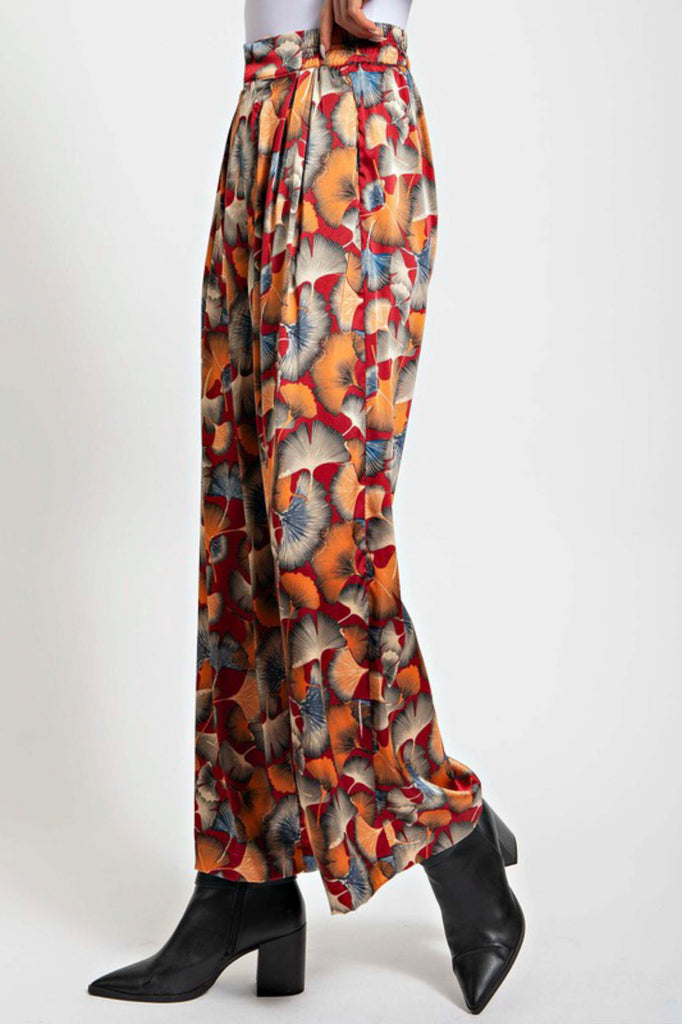 Floral Print Velvet Wide Leg Pants Black - Southern Fashion Boutique Bliss