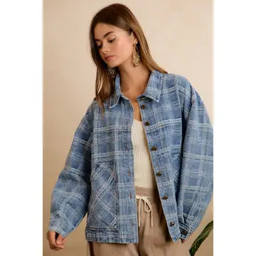 Good Plaid Days Oversized Denim Jacket