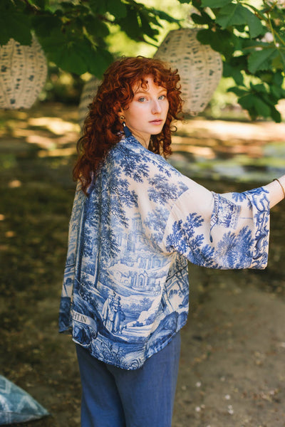 LET THE LIGHT IN DUSTER CROPPED KIMONO - BLUE - ONE SIZE - Salty Lime Boutique