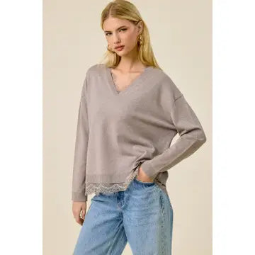 Mocha Romance Lace-Trim Sweater - Light Mocha