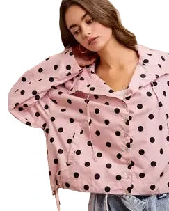 Polka Dot Hooded Windbreaker Jacket - Reg/Curvy - Dusty Pink - Salty Lime Boutique