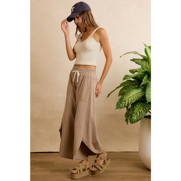 French Terry Out Seam Detail Tulip Hem Pants- Taupe - Reg/Curvy - Salty Lime Boutique