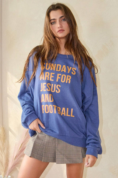 SUNDAYS ARE FOR JESUS AND FOOTBALL GRAPHIC SWEATSHIRT - DENIM BLUE