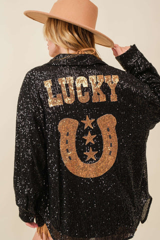LUCKY SEQUIN SHIRT - BLACK