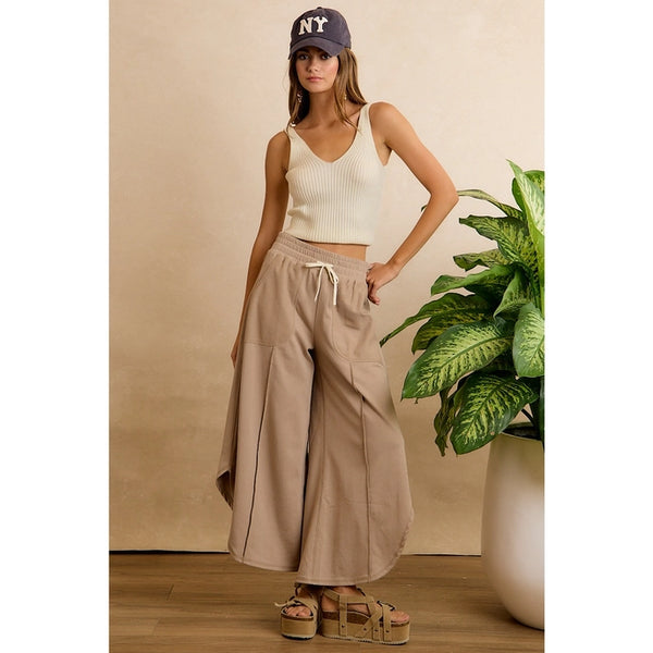 French Terry Out Seam Detail Tulip Hem Pants- Taupe - Reg/Curvy - Salty Lime Boutique