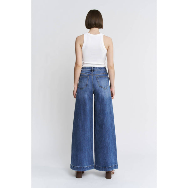 SUPER HIGH WAIST WIDE LEG SLOUCHY JEAN BY MICA DENIM - CLOUD NAVY - Salty Lime Boutique
