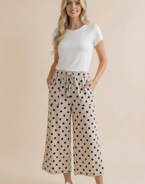 Polka Dot Dream Wide Leg Pant - Ivory/Charcoal