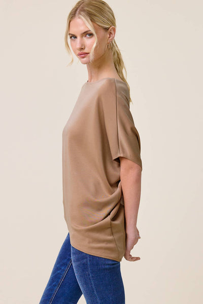Claudia Dolman Sleeve Scuba Top - Dark Taupe