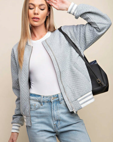 DARCIE RIBBED BAND BOMBER SOFT QUILT JACKET