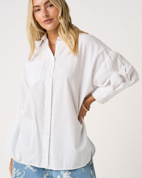 Oversized Button Down Long Sleeve Boyfriend Shirt - White