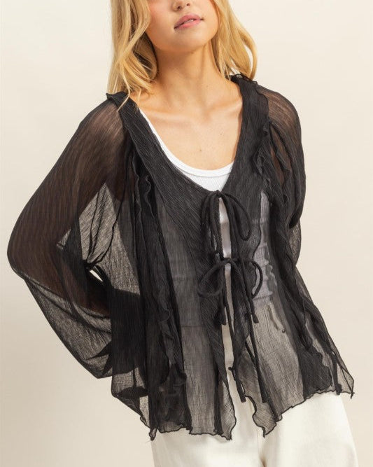 NICOLE CHIC TEXTURED BLOUSE - BLACK