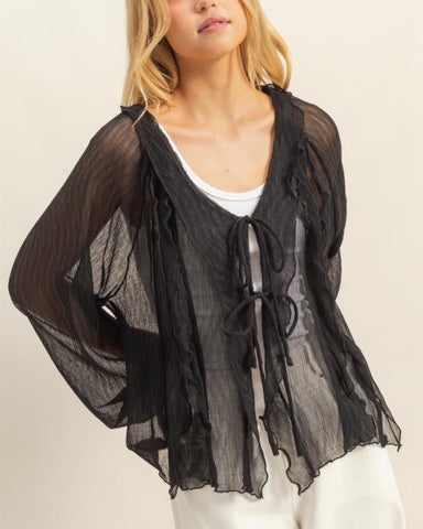 NICOLE CHIC TEXTURED BLOUSE - BLACK