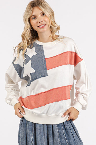 AMERICAN FLAG USA PATCH MINERAL WASH PULLOVER - Salty Lime Boutique