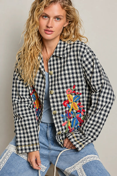 Gretta Gingham Embroidered Jacket by POL - Navy Multi