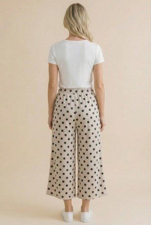 Polka Dot Dream Wide Leg Pant - Ivory/Charcoal