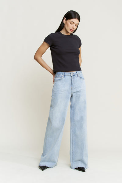 SUPER HIGH WIDE LEG RAW HEM JEAN BY MICA DENIM - VINTAGE WASH - Salty Lime Boutique