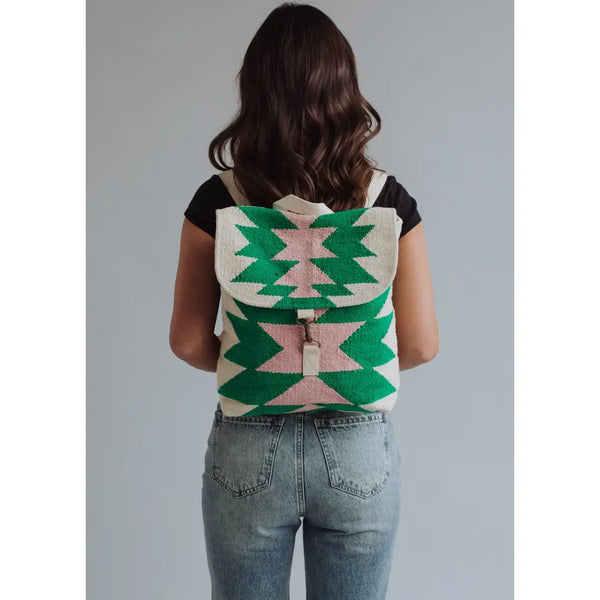 Green & Pink Woven Aztec Backpack