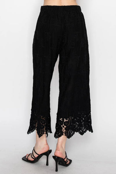 Embroidered lace wide leg pants  OLS-4986BK: BK / S/M - Salty Lime Boutique