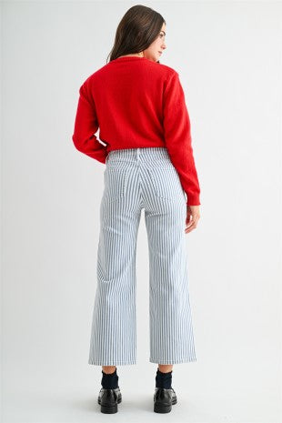 High-rise Wide Leg Cropped Stripe Jean by Mica - Salty Lime Boutique