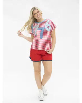 1776 On A Short Sleeve Stripe Top - White - Salty Lime Boutique