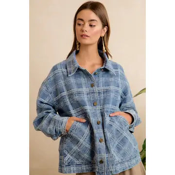 Good Plaid Days Oversized Denim Jacket