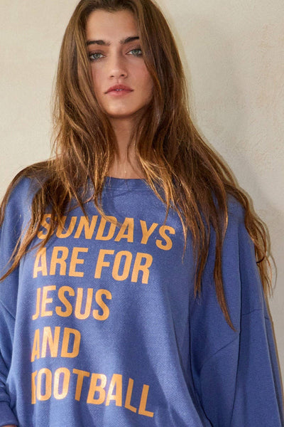 SUNDAYS ARE FOR JESUS AND FOOTBALL GRAPHIC SWEATSHIRT - DENIM BLUE