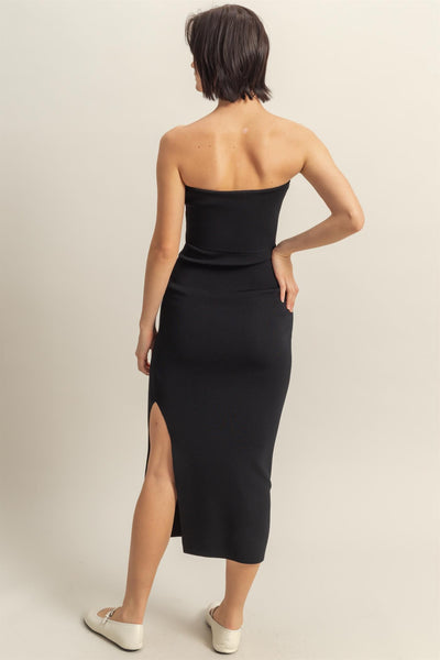 STRAPLESS BODYCON MAXI DRESS - BLACK