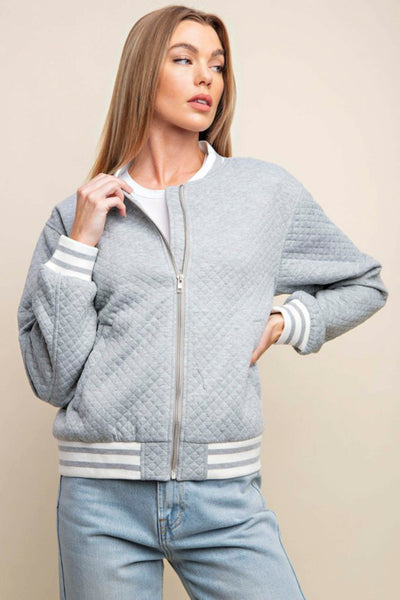 DARCIE RIBBED BAND BOMBER SOFT QUILT JACKET