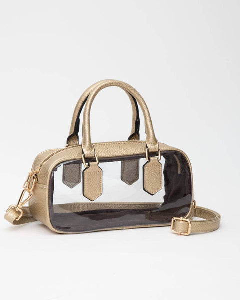 TG10774 Clear Plastic East-West Top Handle/Crossbody Bag: Gold - Salty Lime Boutique